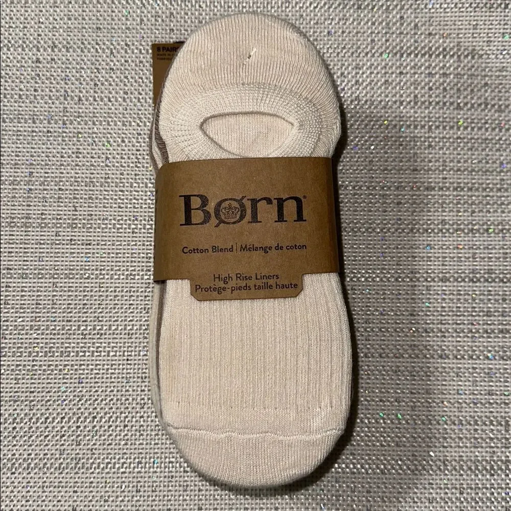 BORN Ivory White Heather Tan Pk of 8 Cotton Blend High Rise Liners Foot Socks